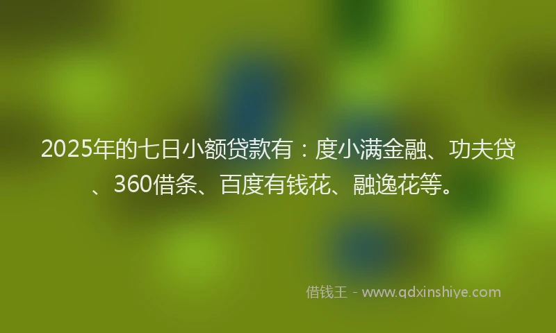 2025年的七日小额贷款有：度小满金融、功夫贷、360借条、百度有钱花、融逸花等。