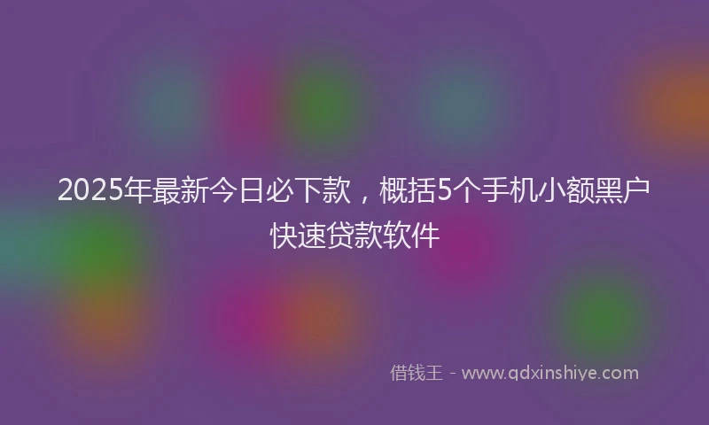 2025年最新今日必下款，概括5个手机小额黑户快速贷款软件