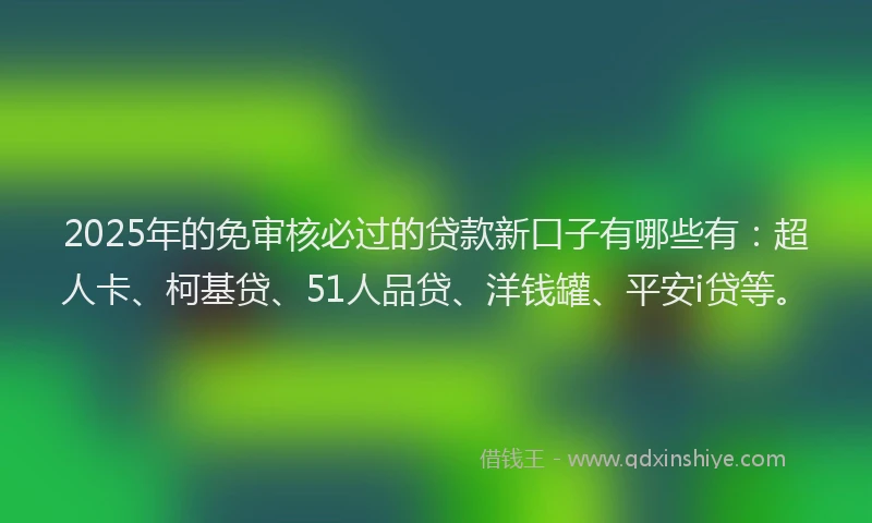 2025年的免审核必过的贷款新口子有哪些有：超人卡、柯基贷、51人品贷、洋钱罐、平安i贷等。