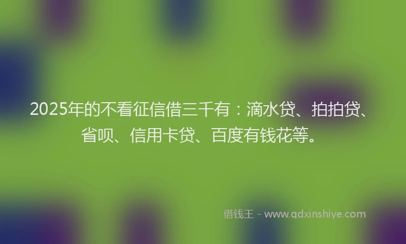 2025年的不看征信借三千有：滴水贷、拍拍贷、省呗、信用卡贷、百度有钱花等。
