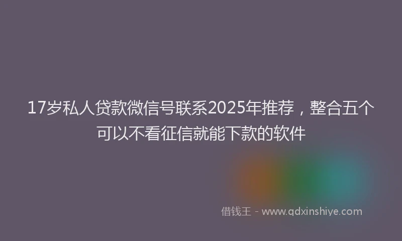 17岁私人贷款微信号联系2025年推荐，整合五个可以不看征信就能下款的软件