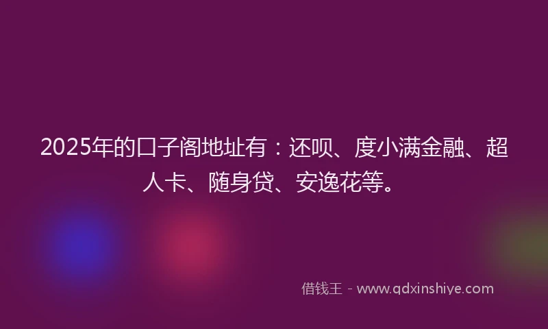 2025年的口子阁地址有：还呗、度小满金融、超人卡、随身贷、安逸花等。