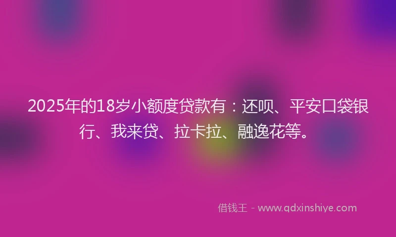 2025年的18岁小额度贷款有：还呗、平安口袋银行、我来贷、拉卡拉、融逸花等。