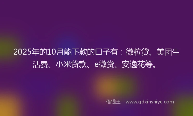 2025年的10月能下款的口子有：微粒贷、美团生活费、小米贷款、e微贷、安逸花等。