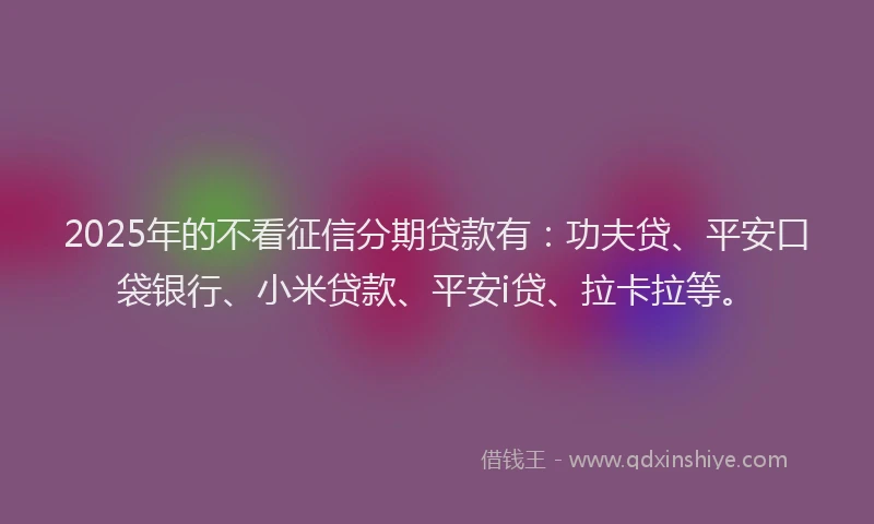 2025年的不看征信分期贷款有：功夫贷、平安口袋银行、小米贷款、平安i贷、拉卡拉等。