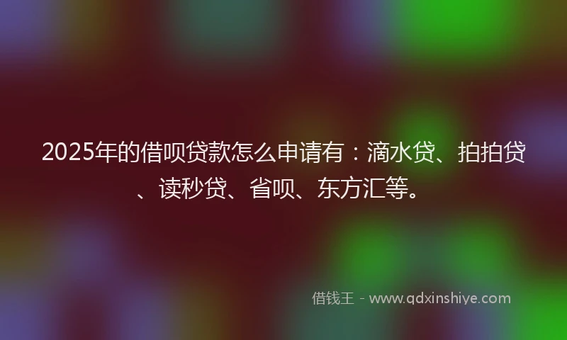 2025年的借呗贷款怎么申请有：滴水贷、拍拍贷、读秒贷、省呗、东方汇等。