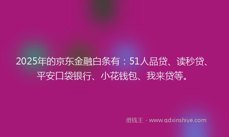 2025年的京东金融白条有：51人品贷、读秒贷、平安口袋银行、小花钱包、我来贷等。