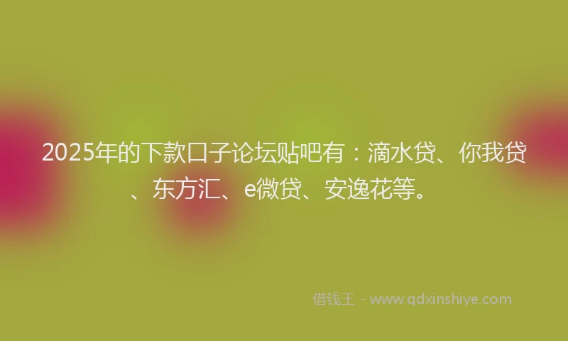 2025年的下款口子论坛贴吧有：滴水贷、你我贷、东方汇、e微贷、安逸花等。