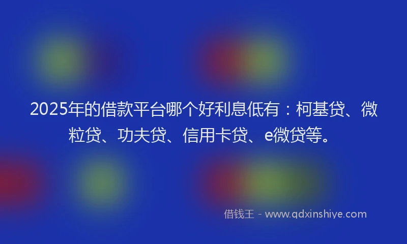 2025年的借款平台哪个好利息低有：柯基贷、微粒贷、功夫贷、信用卡贷、e微贷等。