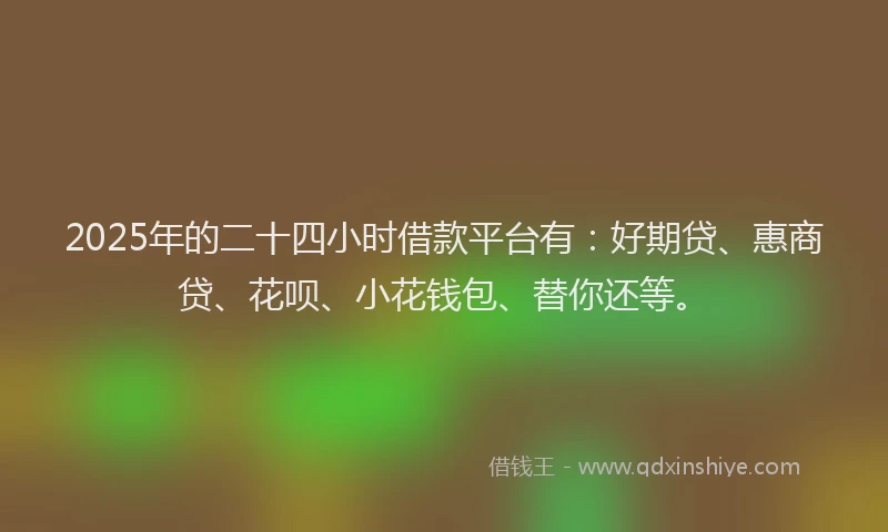 2025年的二十四小时借款平台有：好期贷、惠商贷、花呗、小花钱包、替你还等。
