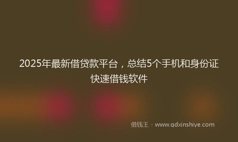 2025年最新借贷款平台，总结5个手机和身份证快速借钱软件