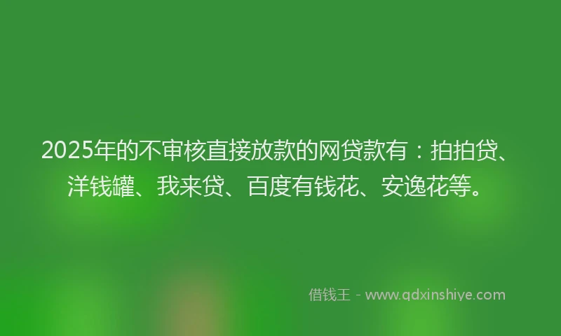 2025年的不审核直接放款的网贷款有：拍拍贷、洋钱罐、我来贷、百度有钱花、安逸花等。