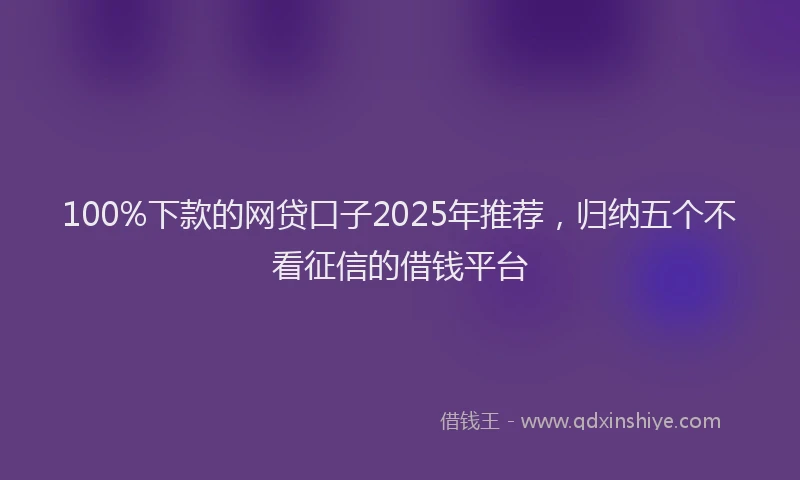 100%下款的网贷口子2025年推荐，归纳五个不看征信的借钱平台