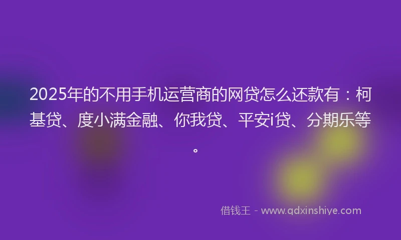 2025年的不用手机运营商的网贷怎么还款有：柯基贷、度小满金融、你我贷、平安i贷、分期乐等。