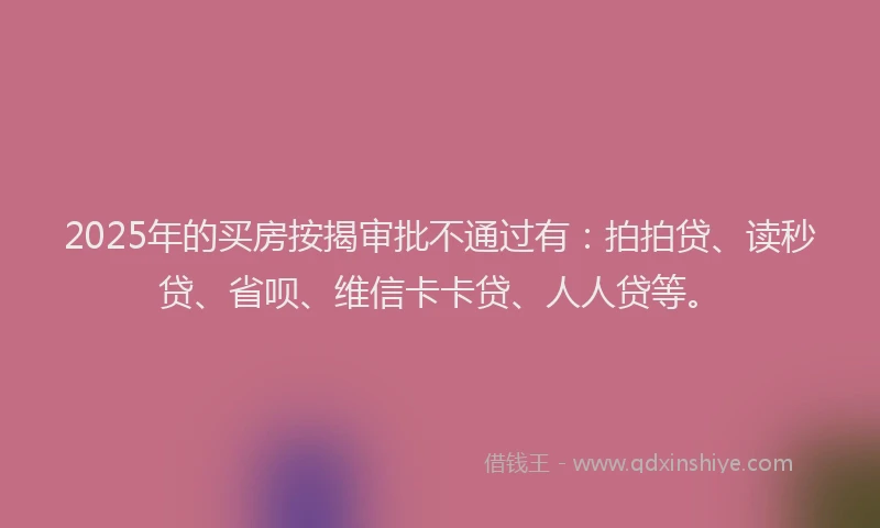 2025年的买房按揭审批不通过有：拍拍贷、读秒贷、省呗、维信卡卡贷、人人贷等。