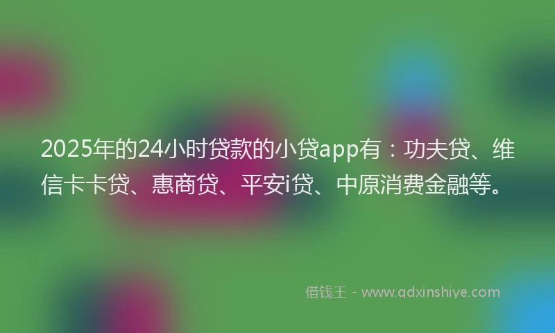 2025年的24小时贷款的小贷app有：功夫贷、维信卡卡贷、惠商贷、平安i贷、中原消费金融等。