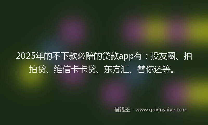 2025年的不下款必赔的贷款app有：投友圈、拍拍贷、维信卡卡贷、东方汇、替你还等。