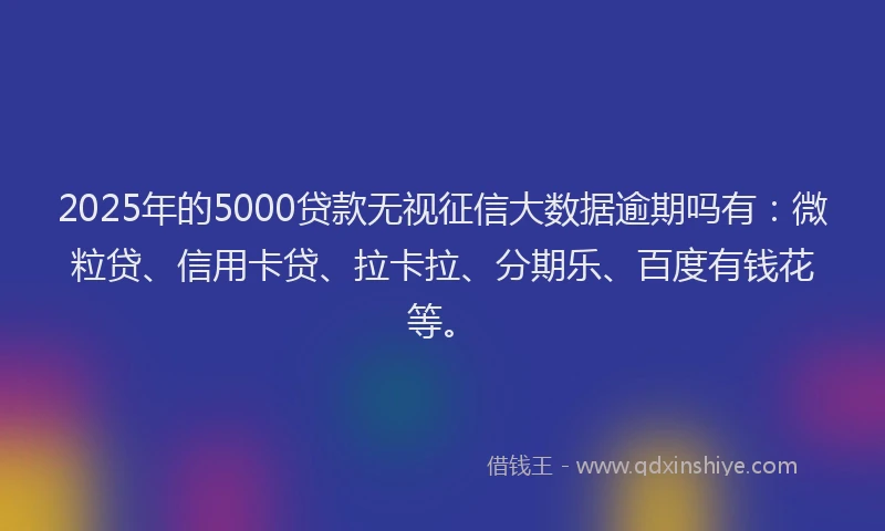 2025年的5000贷款无视征信大数据逾期吗有：微粒贷、信用卡贷、拉卡拉、分期乐、百度有钱花等。
