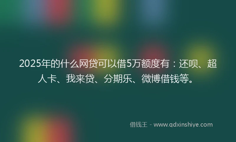2025年的什么网贷可以借5万额度有：还呗、超人卡、我来贷、分期乐、微博借钱等。