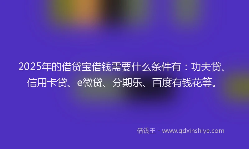 2025年的借贷宝借钱需要什么条件有：功夫贷、信用卡贷、e微贷、分期乐、百度有钱花等。