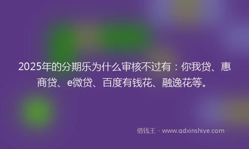2025年的分期乐为什么审核不过有：你我贷、惠商贷、e微贷、百度有钱花、融逸花等。