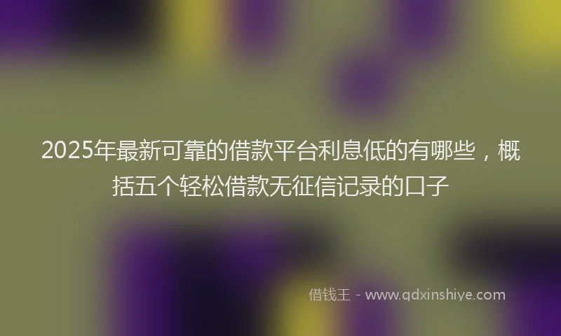 2025年最新可靠的借款平台利息低的有哪些，概括五个轻松借款无征信记录的口子