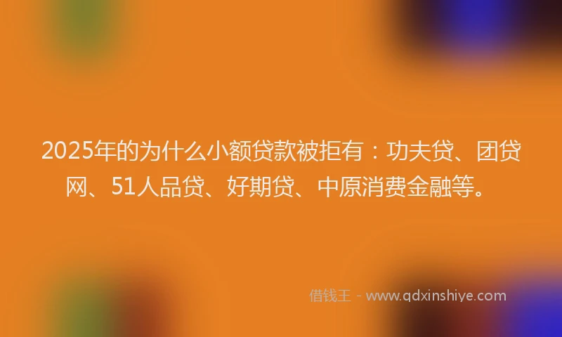 2025年的为什么小额贷款被拒有：功夫贷、团贷网、51人品贷、好期贷、中原消费金融等。