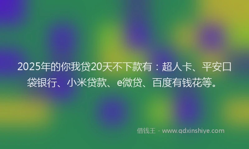 2025年的你我贷20天不下款有：超人卡、平安口袋银行、小米贷款、e微贷、百度有钱花等。