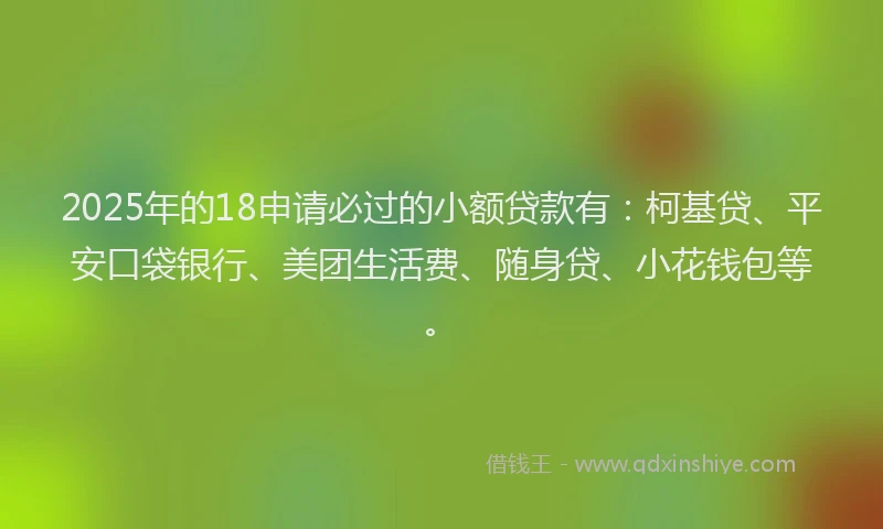 2025年的18申请必过的小额贷款有：柯基贷、平安口袋银行、美团生活费、随身贷、小花钱包等。