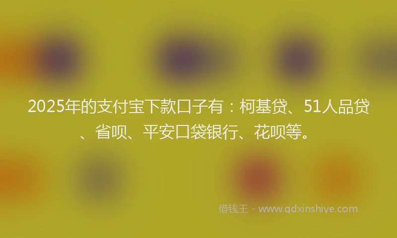 2025年的支付宝下款口子有：柯基贷、51人品贷、省呗、平安口袋银行、花呗等。