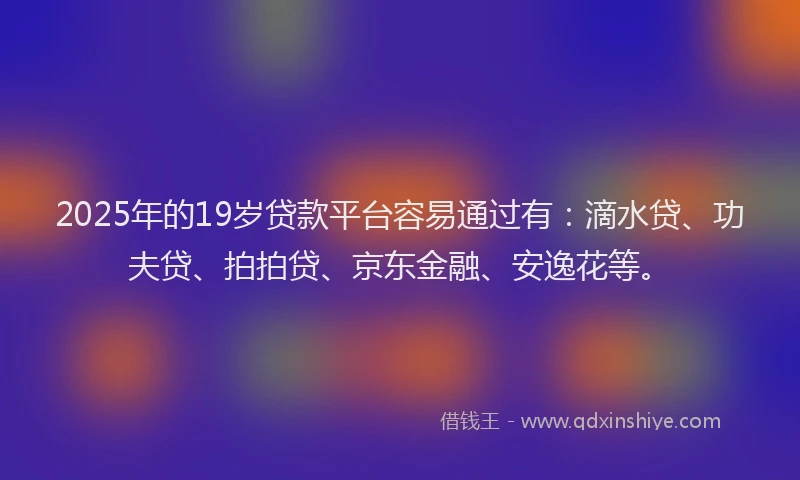 2025年的19岁贷款平台容易通过有：滴水贷、功夫贷、拍拍贷、京东金融、安逸花等。