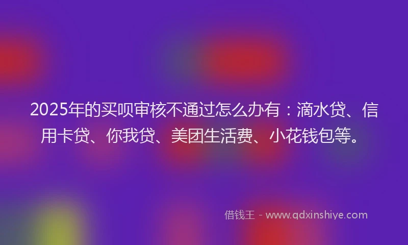 2025年的买呗审核不通过怎么办有：滴水贷、信用卡贷、你我贷、美团生活费、小花钱包等。