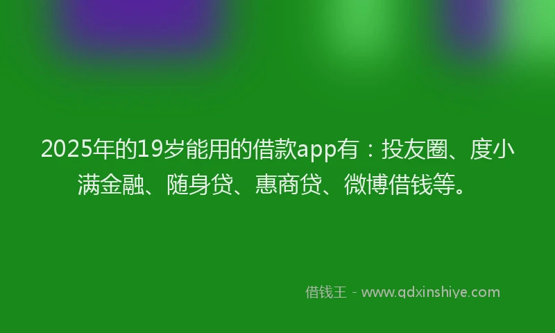2025年的19岁能用的借款app有：投友圈、度小满金融、随身贷、惠商贷、微博借钱等。