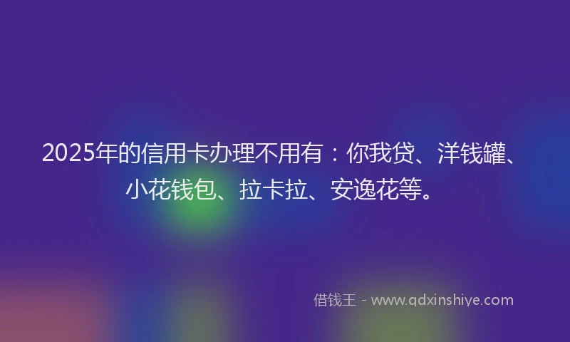 2025年的信用卡办理不用有：你我贷、洋钱罐、小花钱包、拉卡拉、安逸花等。