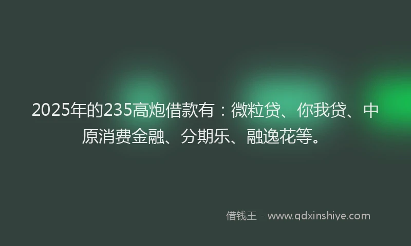 2025年的235高炮借款有：微粒贷、你我贷、中原消费金融、分期乐、融逸花等。