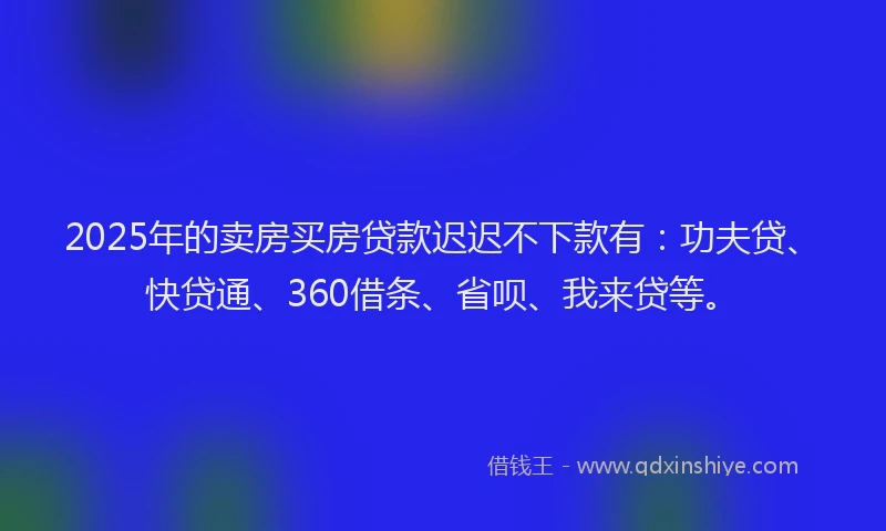 2025年的卖房买房贷款迟迟不下款有：功夫贷、快贷通、360借条、省呗、我来贷等。