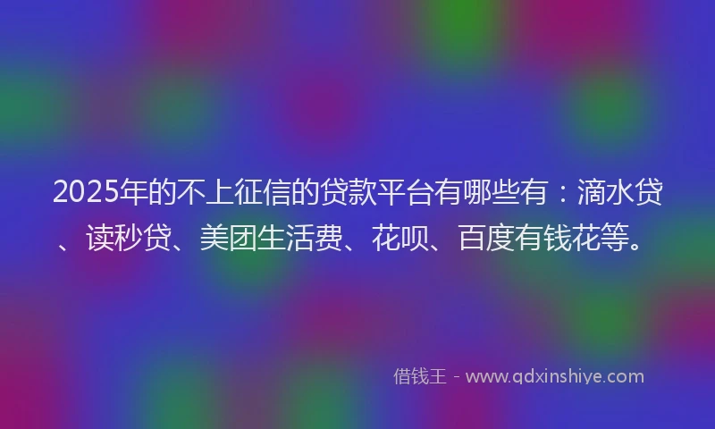 2025年的不上征信的贷款平台有哪些有：滴水贷、读秒贷、美团生活费、花呗、百度有钱花等。