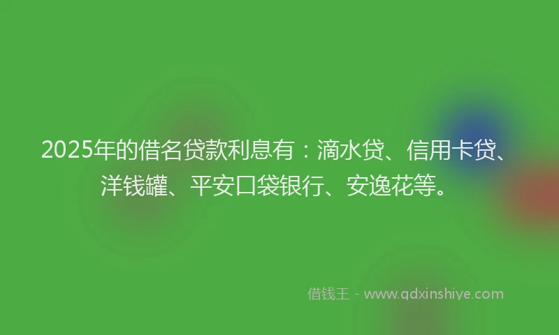 2025年的借名贷款利息有：滴水贷、信用卡贷、洋钱罐、平安口袋银行、安逸花等。