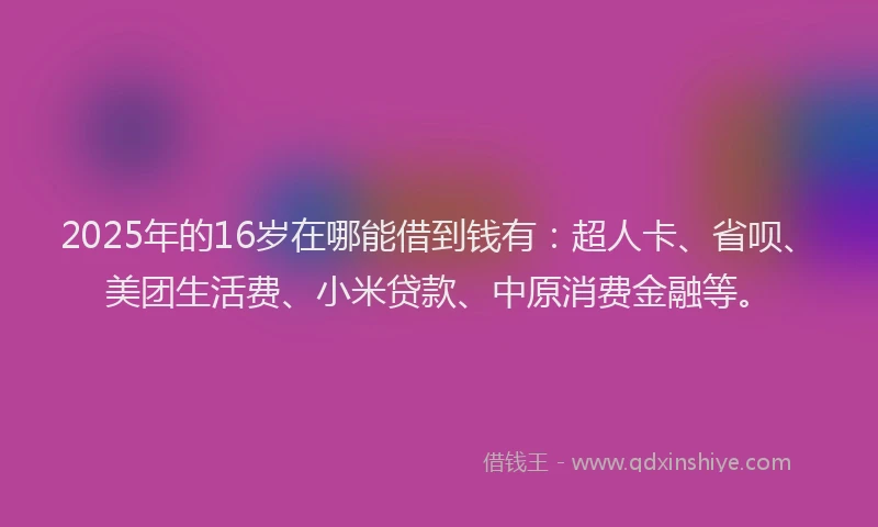 2025年的16岁在哪能借到钱有：超人卡、省呗、美团生活费、小米贷款、中原消费金融等。