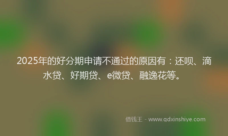 2025年的好分期申请不通过的原因有：还呗、滴水贷、好期贷、e微贷、融逸花等。