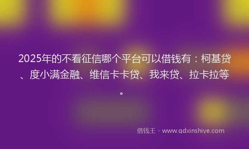 2025年的不看征信哪个平台可以借钱有：柯基贷、度小满金融、维信卡卡贷、我来贷、拉卡拉等。