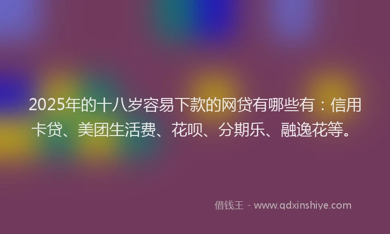 2025年的十八岁容易下款的网贷有哪些有：信用卡贷、美团生活费、花呗、分期乐、融逸花等。