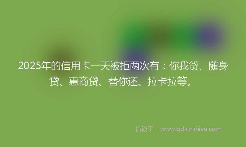 2025年的信用卡一天被拒两次有：你我贷、随身贷、惠商贷、替你还、拉卡拉等。