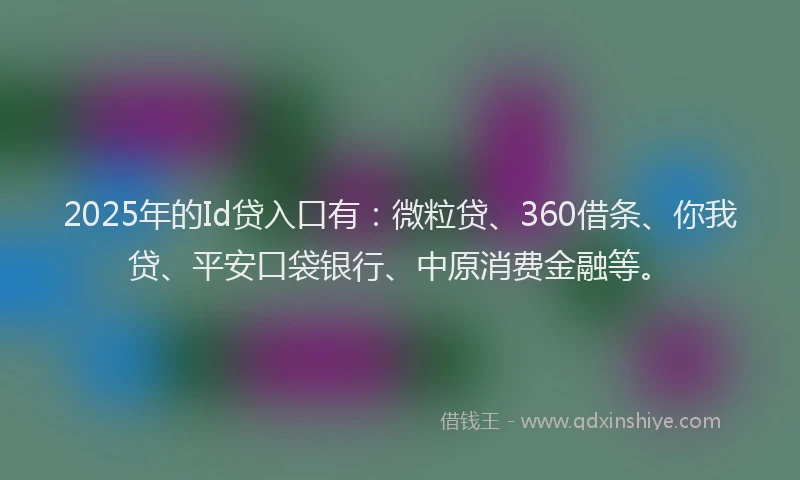 2025年的Id贷入口有：微粒贷、360借条、你我贷、平安口袋银行、中原消费金融等。