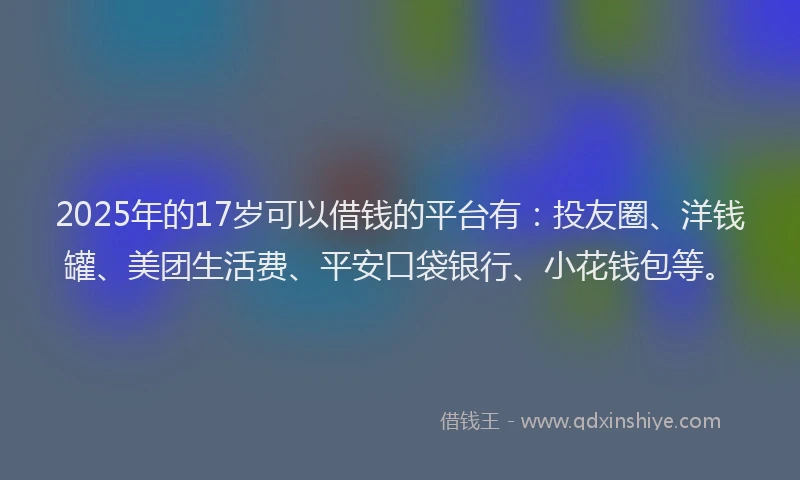 2025年的17岁可以借钱的平台有：投友圈、洋钱罐、美团生活费、平安口袋银行、小花钱包等。