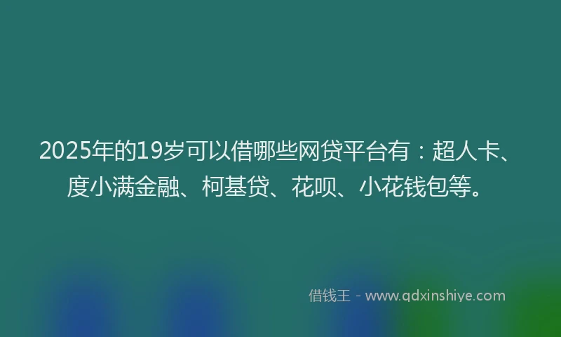 2025年的19岁可以借哪些网贷平台有：超人卡、度小满金融、柯基贷、花呗、小花钱包等。