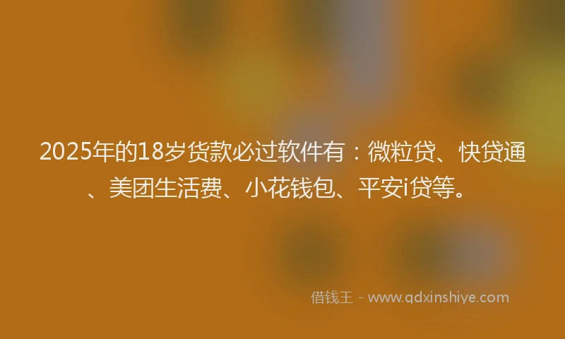 2025年的18岁货款必过软件有：微粒贷、快贷通、美团生活费、小花钱包、平安i贷等。
