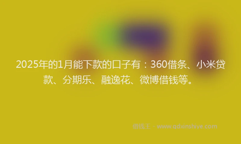 2025年的1月能下款的口子有：360借条、小米贷款、分期乐、融逸花、微博借钱等。