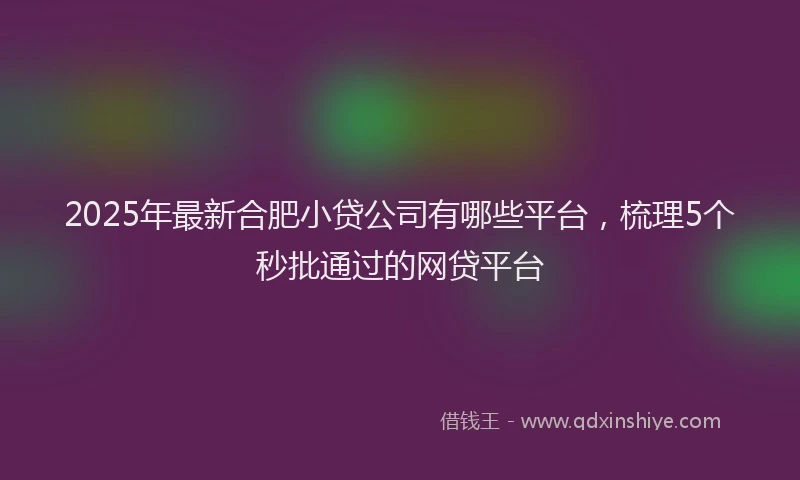 2025年最新合肥小贷公司有哪些平台，梳理5个秒批通过的网贷平台