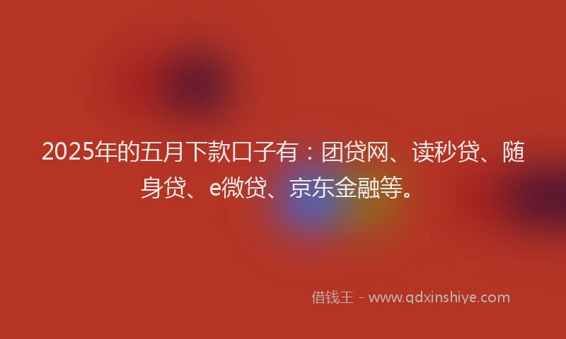 2025年的五月下款口子有：团贷网、读秒贷、随身贷、e微贷、京东金融等。